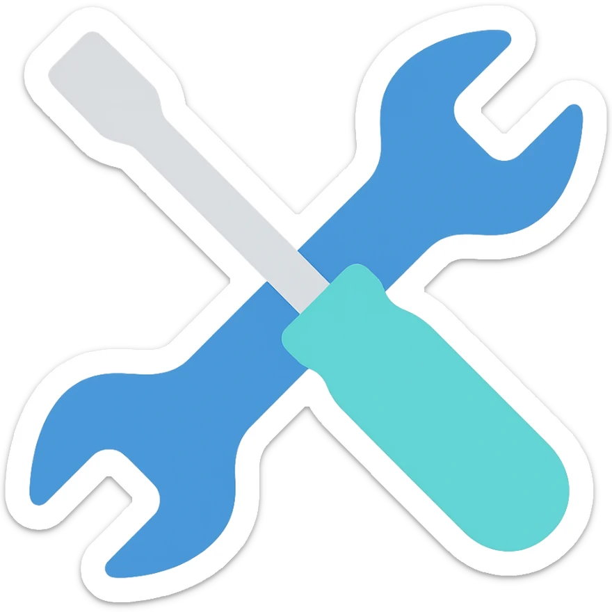 Wrench and screwdriver crossed, flat emoji style, outline with blue and turquoise colors sticker