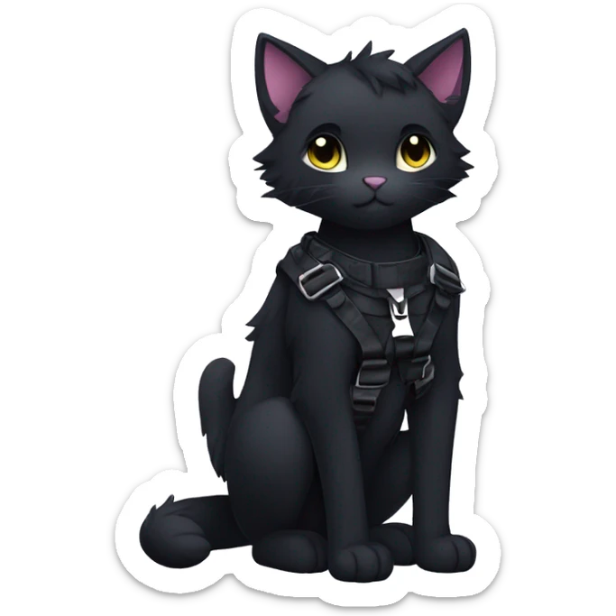 Anthro Cool Beautiful Black Cat-Fursona-Fakemon with Emo Hair-bangs with Chest Harness sticker