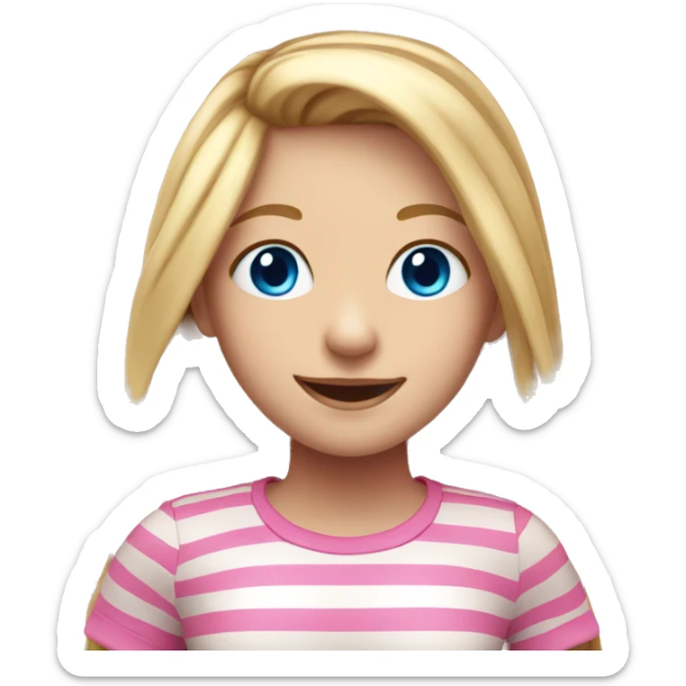 Smiling girl with long blonde hair and pink stripes, blue eyes sticker