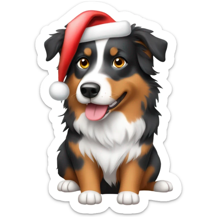 Tri color Australian shepherd wearing Santa hat sticker
