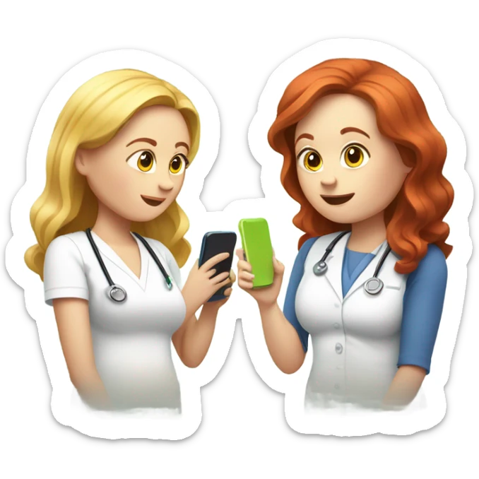 red hair nutritionist and blondie overweight patient talking smartphone sticker