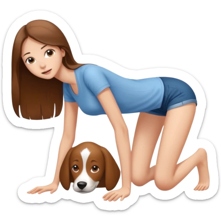 a young thin woman on all fours, doggy style position, legs spread, long hair . sticker