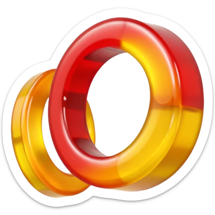 emoji de 2 gomitas en forma de aro una colo rojo y otra amarillo de gran grosor sticker