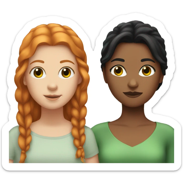 Two girls, one with ginger hair and green eyes and the other girl with black hair and brown eyes sticker