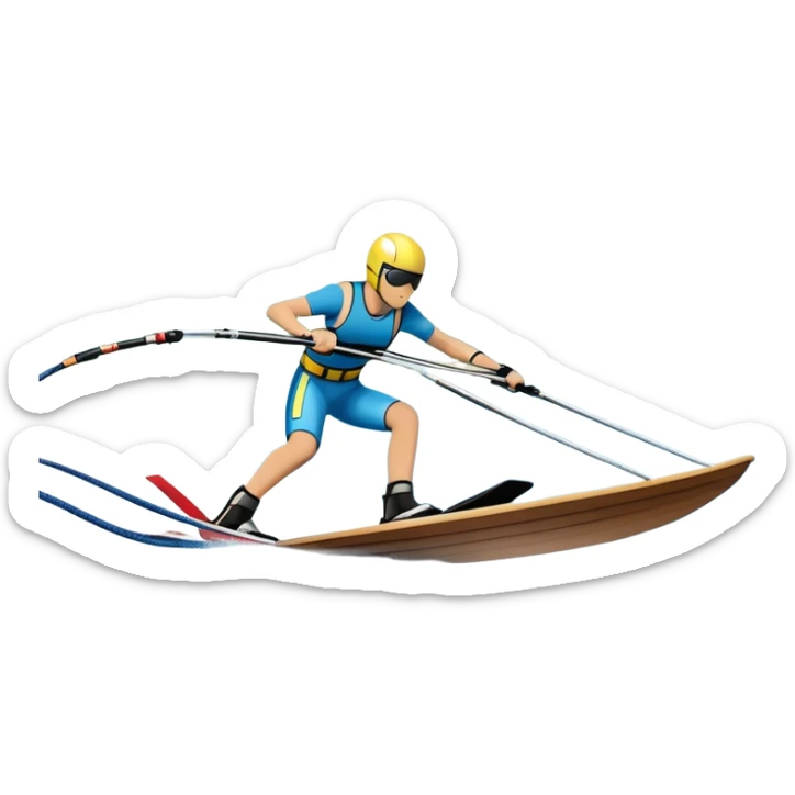 An icon showing water skis on the surface of the water, with ski ropes trailing behind. In the background, a boat fades into the distance, leaving a wake. The focus is on the skis gliding across the water. Transparent background highlights the thrill and speed of water skiing. sticker