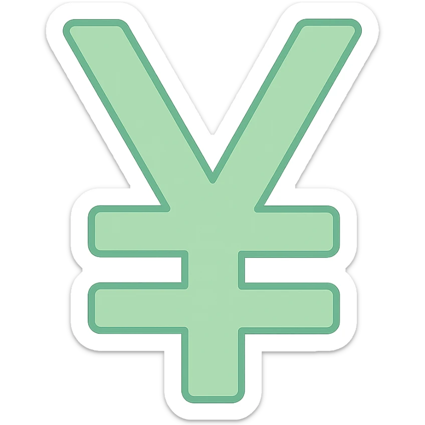 Change the color of the 3D yuan sign emoji to a 2D light green flat style inspired by apple emojis, no text, just the symbol, clean and simple design. sticker