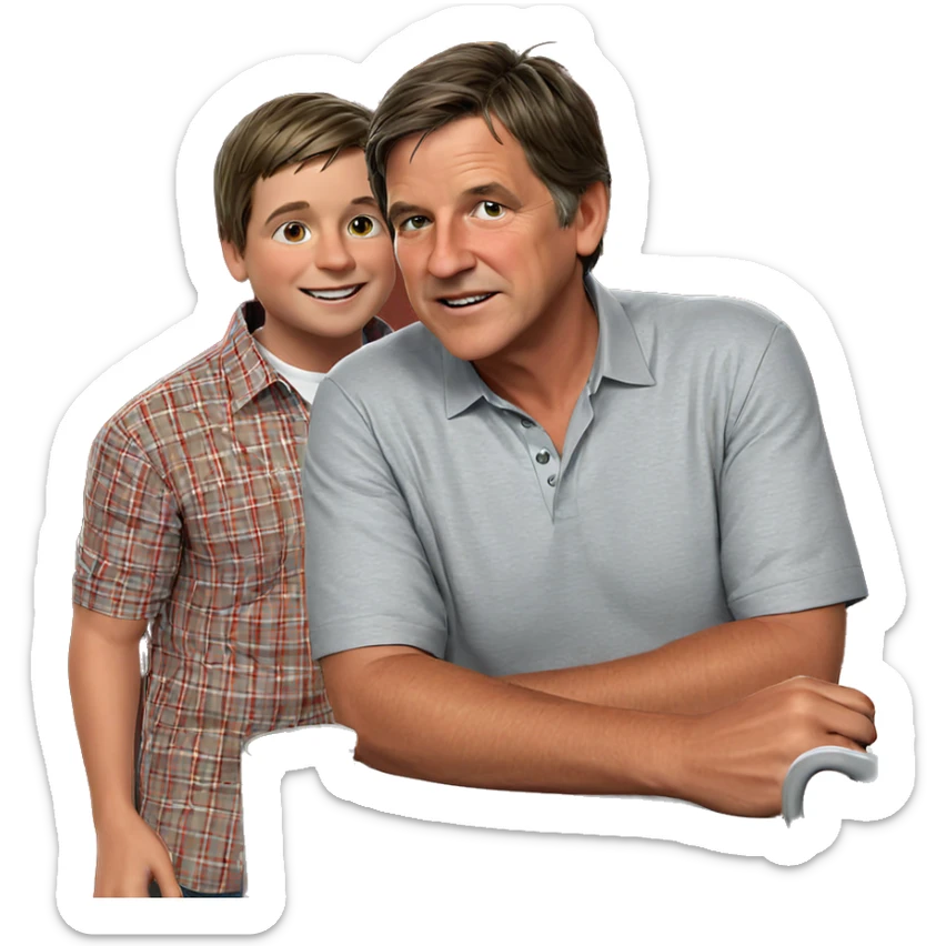 smiling boys at the table sticker