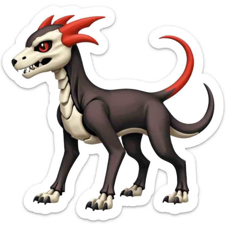Skeletal Cubone-Salandit-Houndoom-Houndour-Marowak-Poochyena-Litten-Fakémon-hybrid-creature (full body), 4 legs sticker