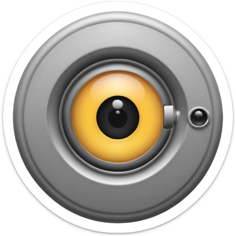 Minimalist emoji-style sticker of a peephole with a realistic eye looking out from inside. Black and gray tones, flat icon, centered eye.
 sticker