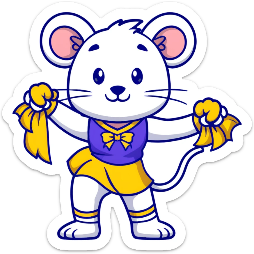 female rat cheerleader with blue bow, blue and gold uniform, Vikings team colors sticker