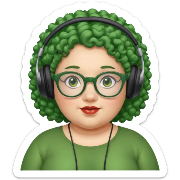 headphone wearing and glassess and green curly haired fat girl sticker
