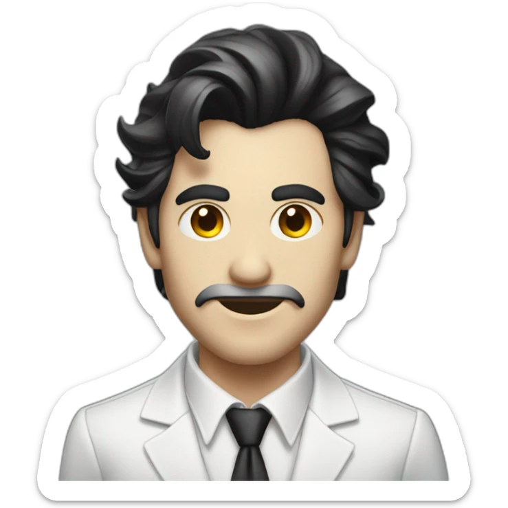 mysterious man in white shirt looking like a joker with black hair sticker