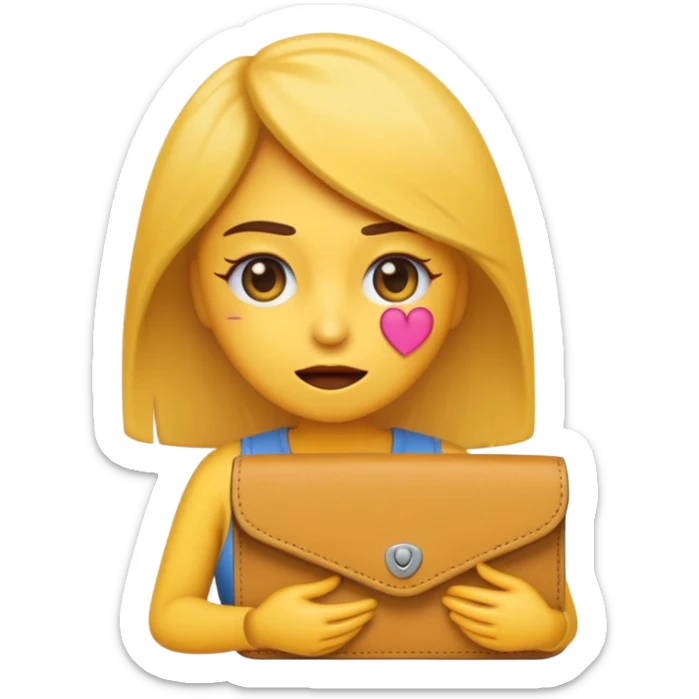 Emoji de chica muy desesperada, llorando, con ojos grandes y lágrimas, sosteniendo una billetera vacía al revés, estilo emoji minimalista, dramatismo exagerado, fondo transparente. sticker