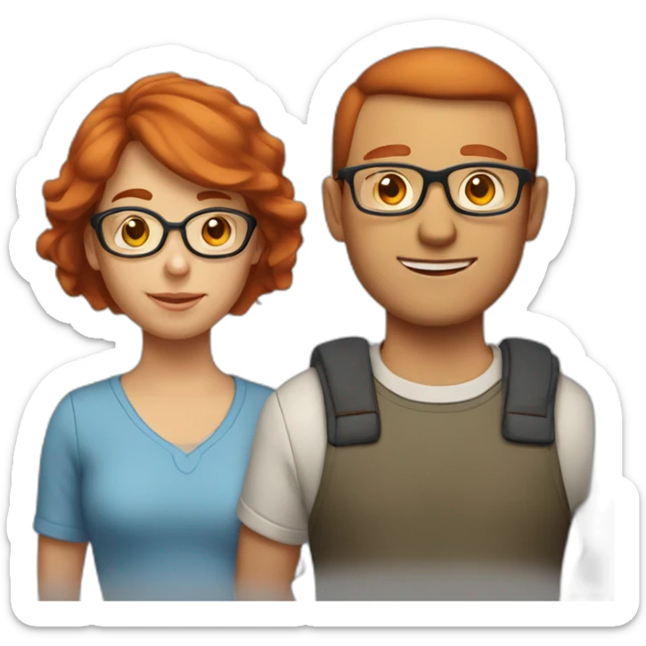 their family consists of 3 people - a mother with red hair, a father with brown hair on the sides and a small bald spot in the center, a 12-year-old boy with brown hair in glasses sticker
