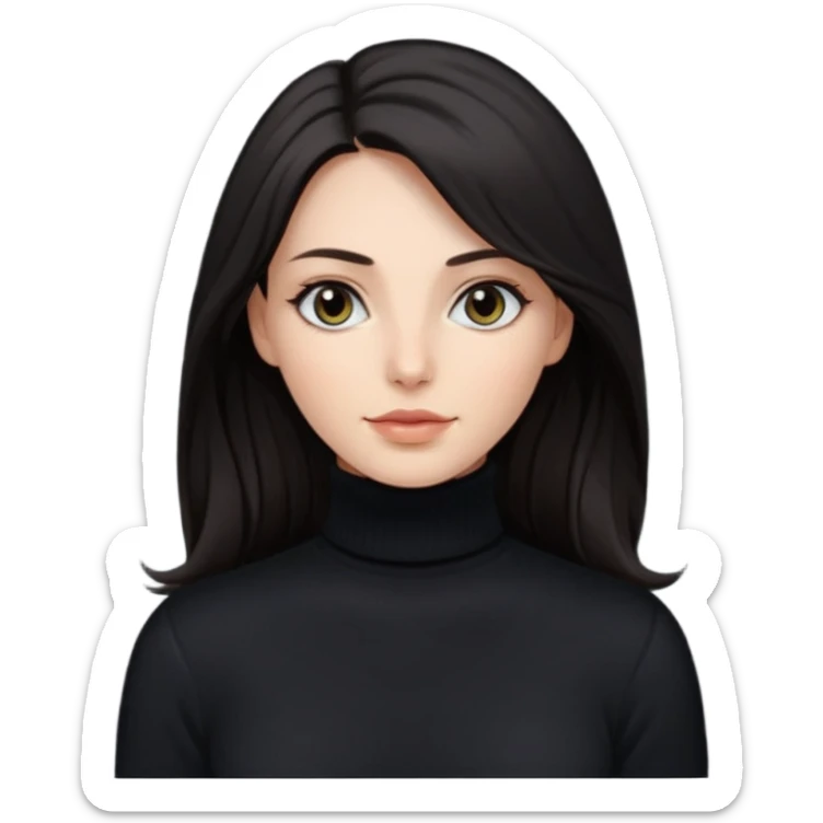 Mujer blanca pelo muy largo y oscuro ojos oscuros muy atractiva y jersey de cuello vuelto sticker