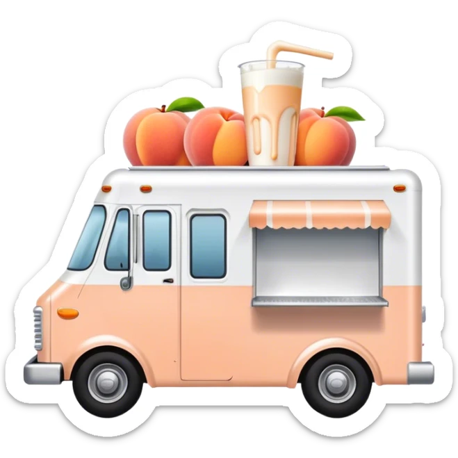 food truck with peach dripping milk on the top sticker