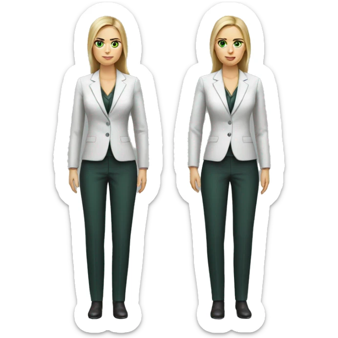 Russian woman 35 years old with green eyes full length in suit photorealistic serious sticker