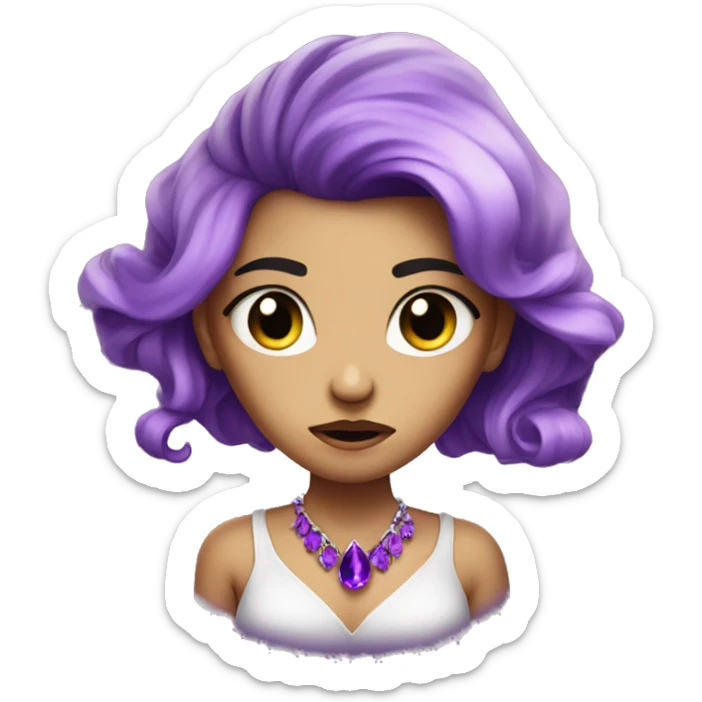 fuming mad jewel girl with purple gem hair sticker