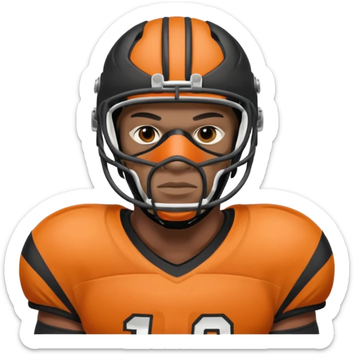 American black football player without a Helmet  and have  a goalkeeper mask which have small holes sticker
