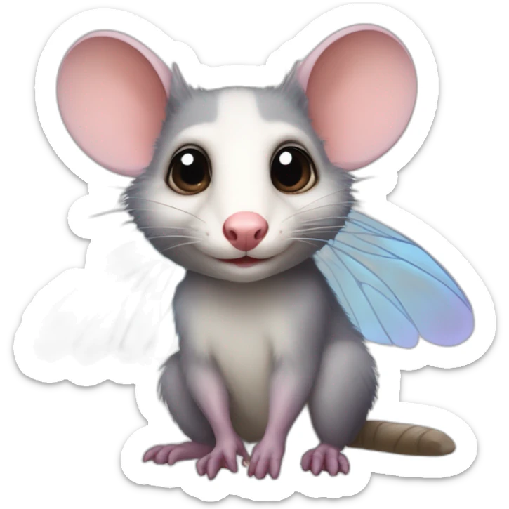 Adult male opossum with fairy wings, looking regal  sticker