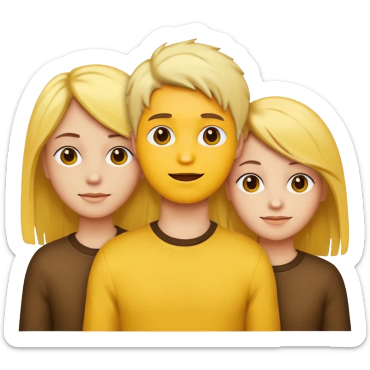 3 people, all yellow emoji skin color but different hair colors next to each other  sticker