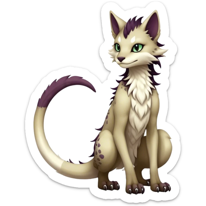 Kawaii dark edgy fantasy ethereal feline-vernid-sergal-fursona animal creature with a tufted tail full body with intricate markings  sticker