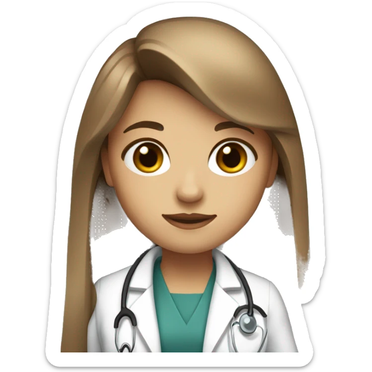 Doctor girl with long light brown hair and brown eyes and bangs  sticker