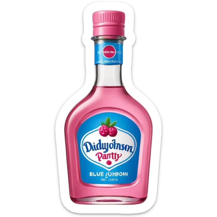 bottle of oil blue top pink outside with logo that says Diddy Party oil Johnson and Johnson  brand with a smiling berry on top sticker