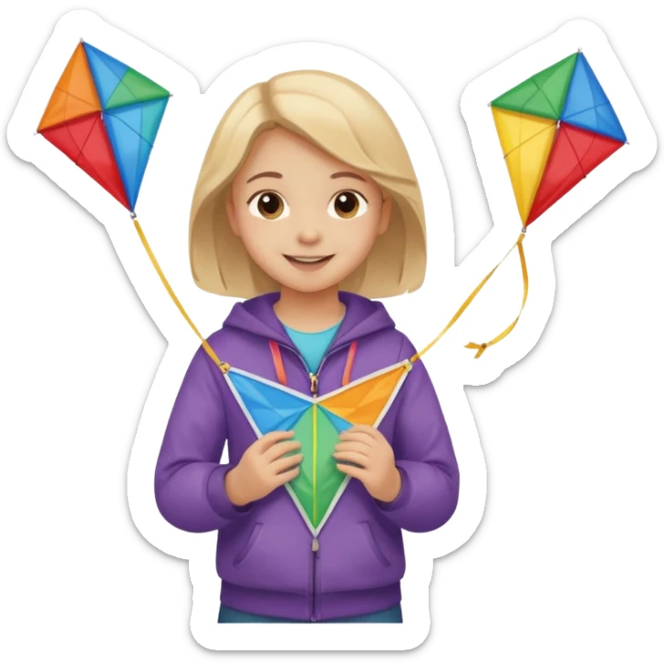 little girl kid holding kite in front of her chest sticker