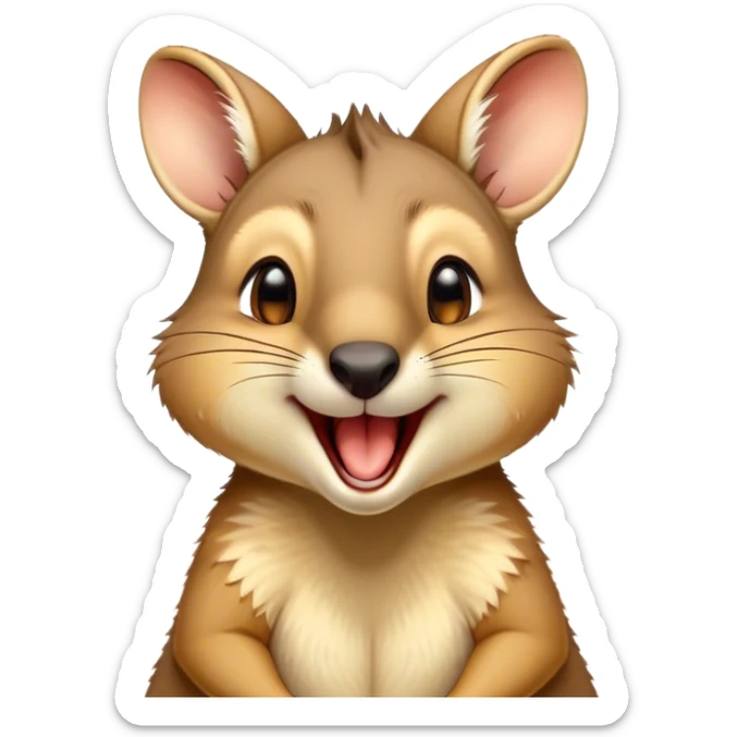 Cinematic Cute Yawning Wallaby Portrait Emoji, Head tilted slightly with a dramatic, wide-open yawn, showcasing a soft, downy tan fur with gently drooping ears, round amber eyes barely open in drowsy contentment, Simplified yet irresistibly adorable features, highly detailed, glowing with a soft, cozy glow, high shine, relaxed yet expressive, stylized with a touch of outback charm, bright and endearing, soft glowing outline, capturing the essence of a sleepy yet affectionate wallaby, so drowsy it feels like it could stretch out of the screen and curl up for a nap! sticker