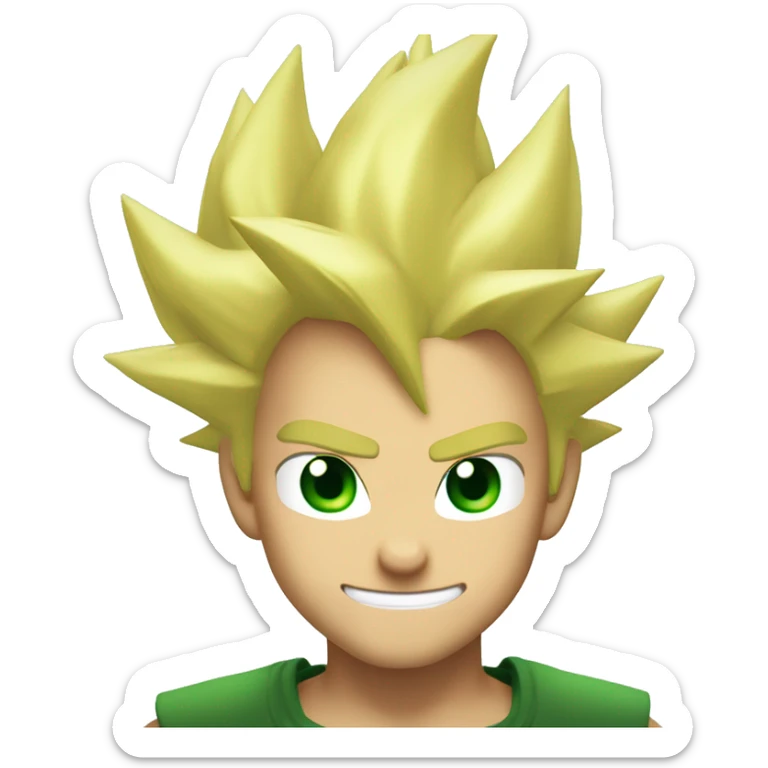 Super saiyan, blonde spikey hair, green eyes, exited, head only sticker