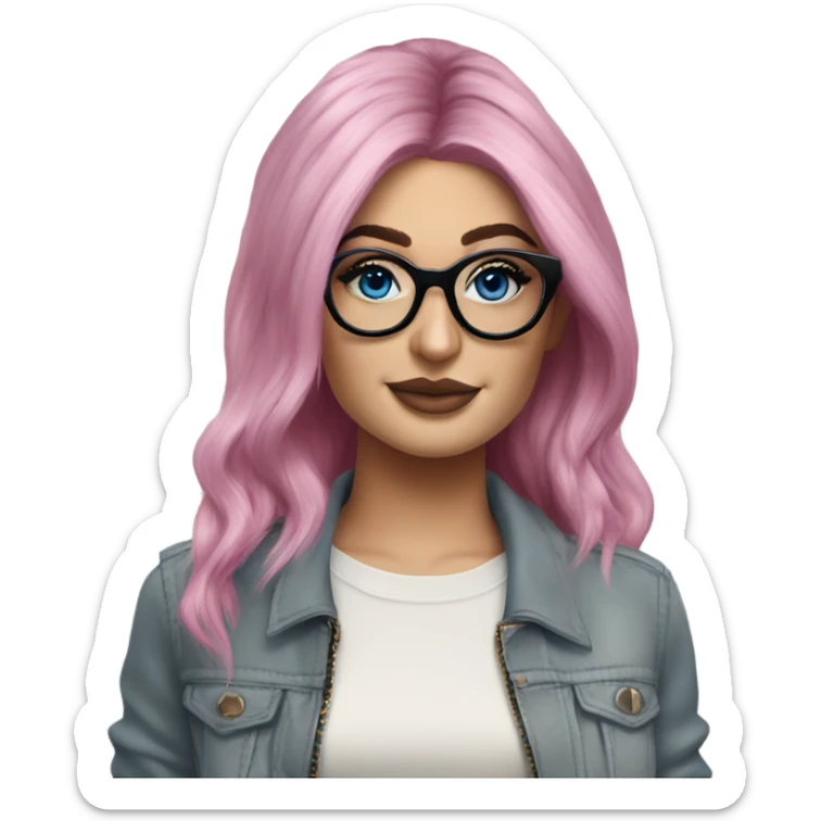 Photo Realistic kylie jenner stylish pink hair BLUE eyes and glasses classy sticker
