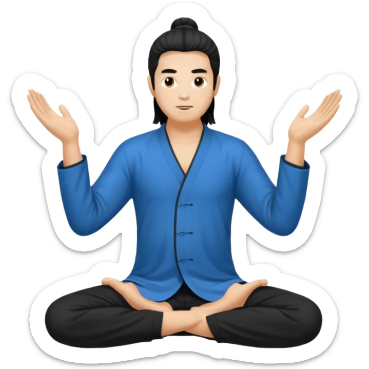 homme au cheveux long qui pratique le qi gong, en habits noirs ou blancs, en position de pratique sticker