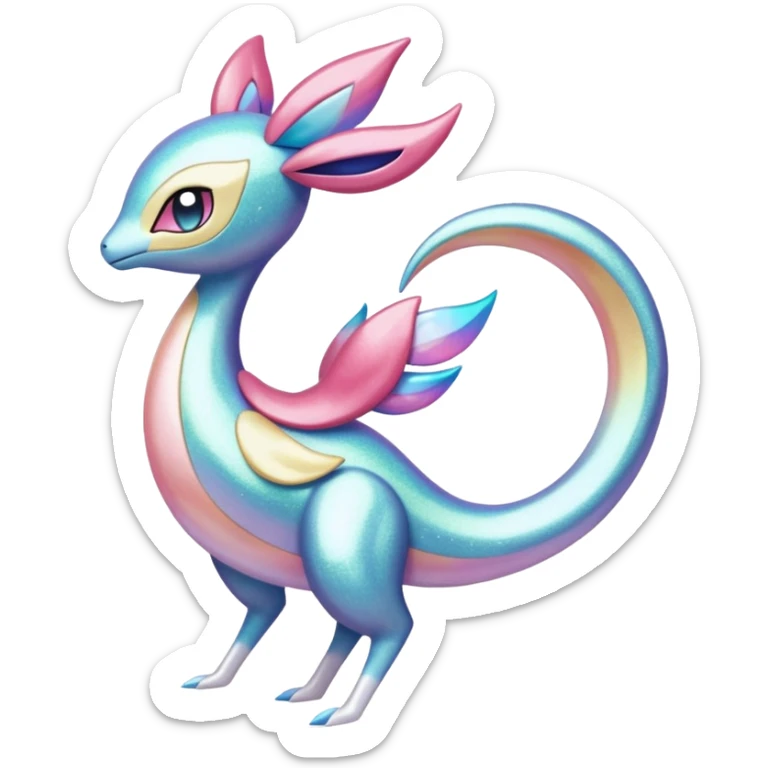 Shiny Iridescent Glittery Pastel Meloetta-Cresselia-Milotic-Pokémon-Fakémon-fusion, full body sticker