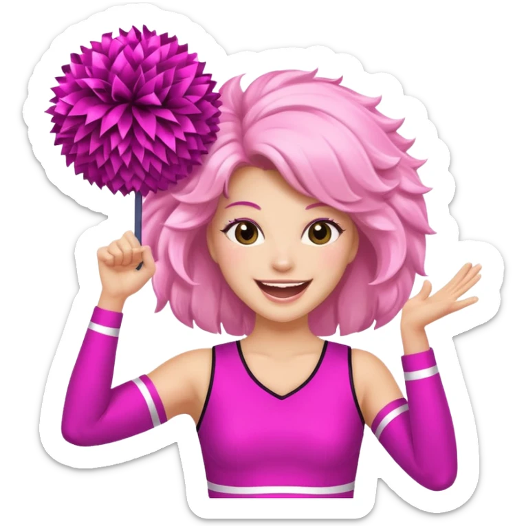 football cheerleader, holding big cheering poms, pink and twinkle sticker