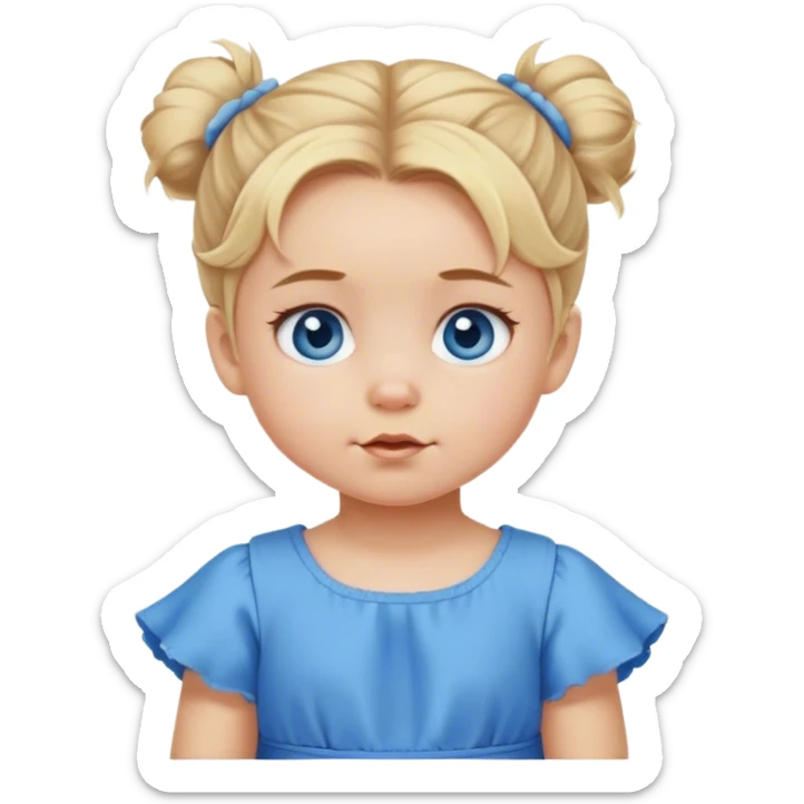 Blond baby girl blue eyes  with messybun  blue dress blue eyes sticker