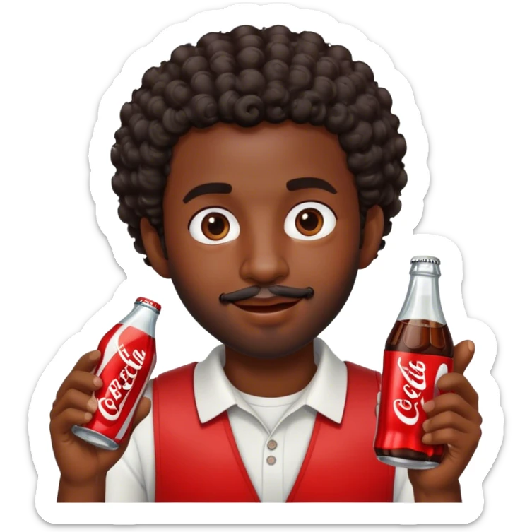 dark black guy short curly hair facial hair holding coke sticker