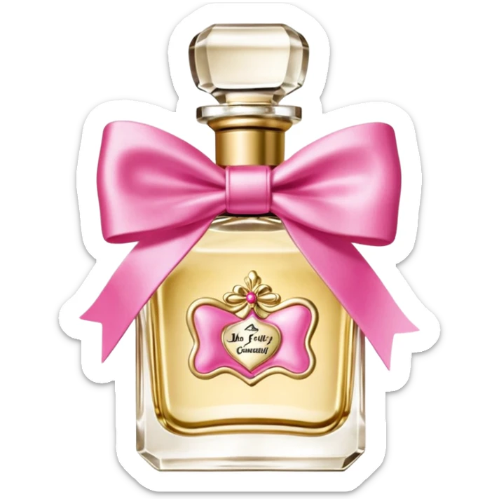 Realistic ultra detailed Juicy Couture brand, Viva La Juicy
Eau De Parfum, translucent gold bottle, pink bow sticker