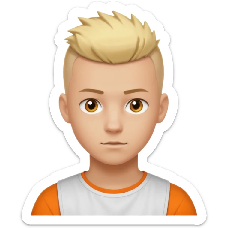 Blonde Buzzcut And Mohawk. Amber Eye. Orange Tshirt. White Sleeve. Teenage Boy sticker