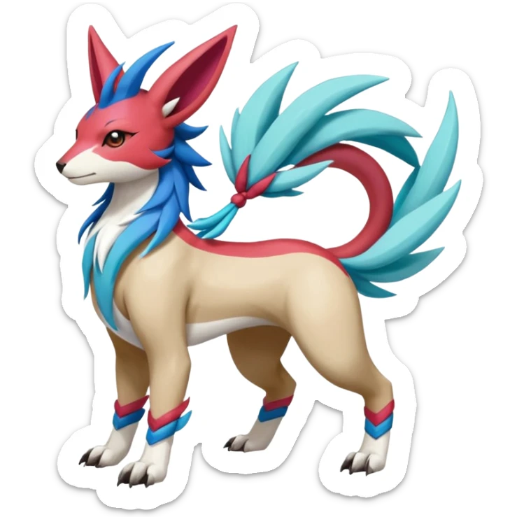 Colorful Skilled Adept Graceful Asian Painted WereGarurumon-Suicune-Linoone-Meloetta-Zangoose-fusion-hybrid-creature (full body) sticker