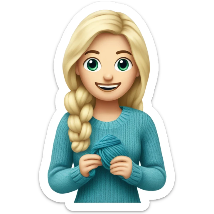 beautiful finnish blonde woman knitting a sock sticker