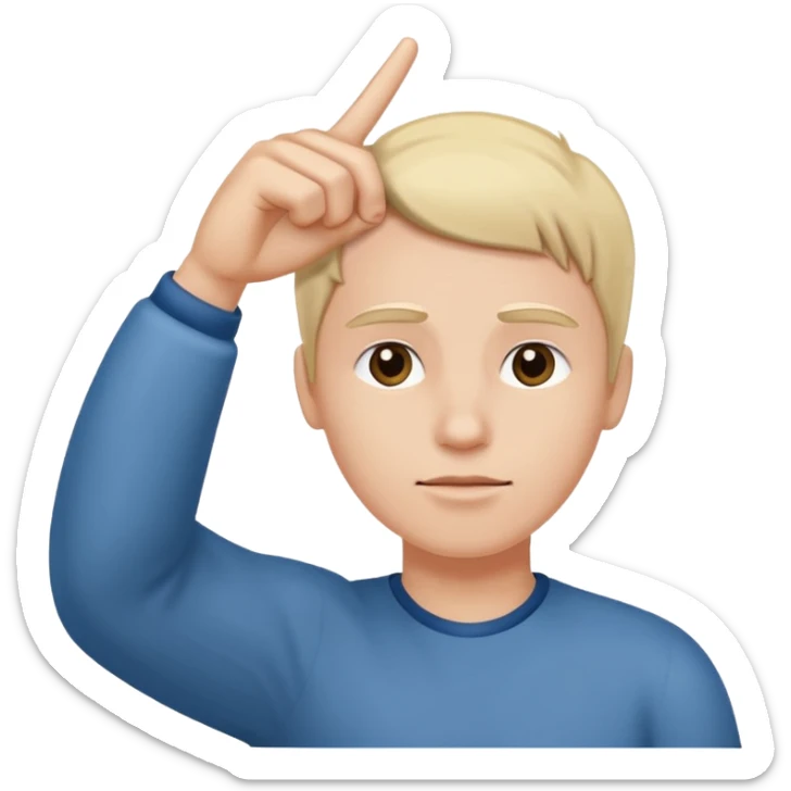 emoji of a hand pointing at the forehead area on a human face, simple cartoon style sticker