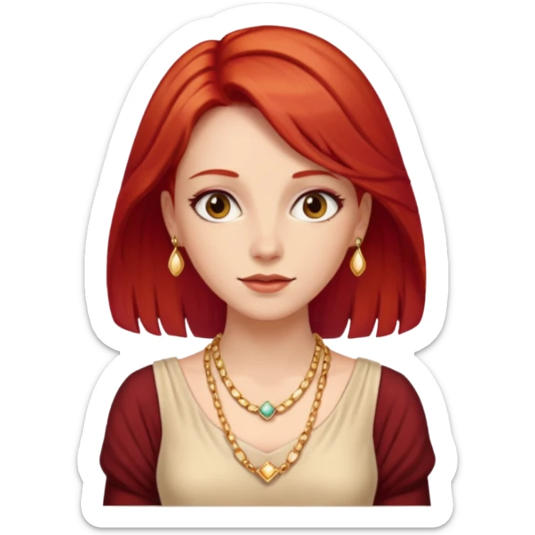 lady-in-light beige-dress-,-red-hair,-wearing-necklace sticker