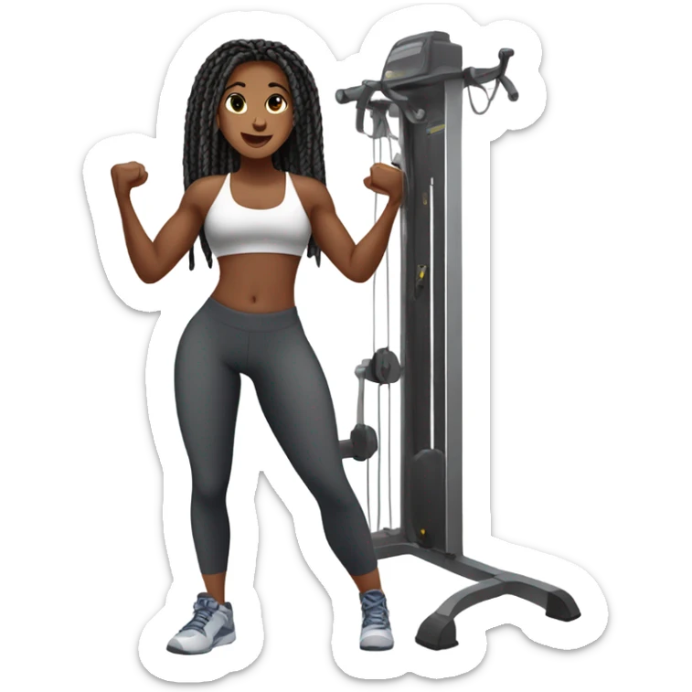 Khalyn with long knotless braids with a slim thick build, doing leg day at the gym  sticker