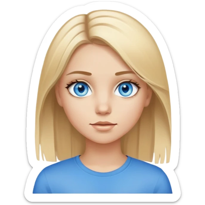 Realistic portrait of a girl with very bright blue eyes straight dirty blonde hair with blonde highlights  sticker