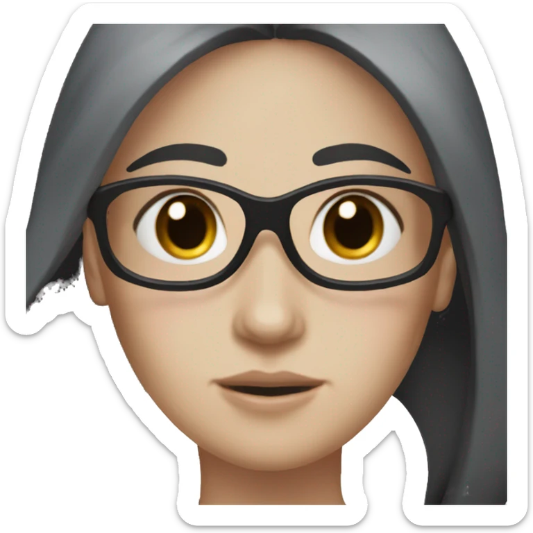 a pale girl with long black hair, black eyes with freckles wearing a black vest, face mask sticker