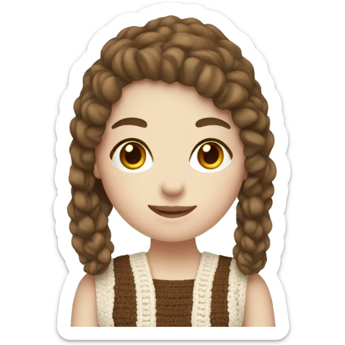 A young woman with pale skin and brown hair doing crochet  sticker