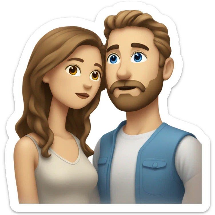 White bearded man with blue eyes kissing tan woman with brown hair sticker