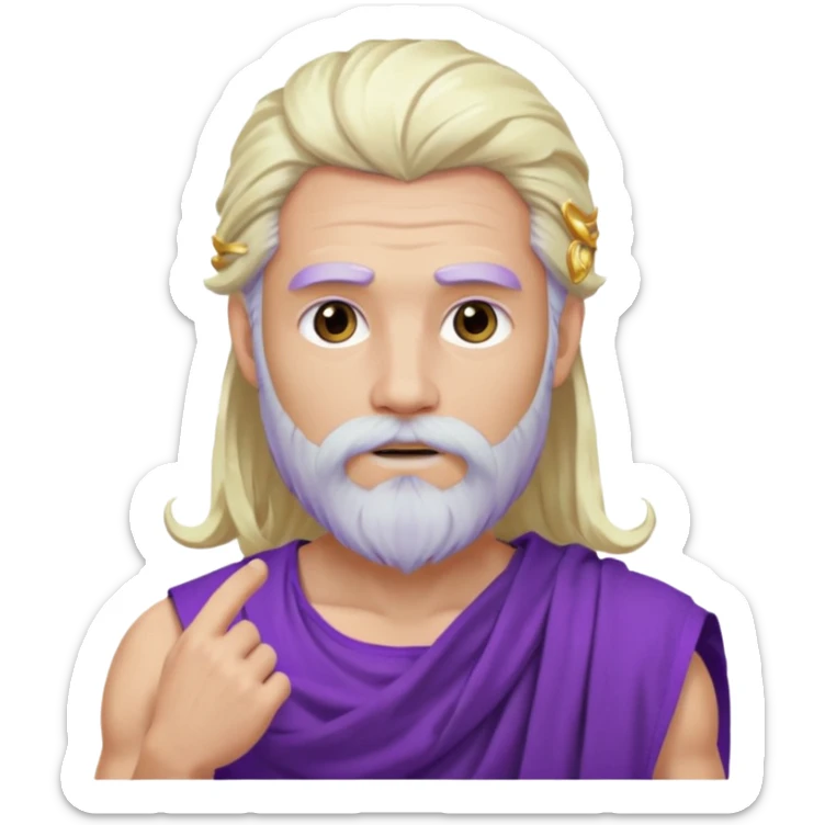 Jupiter from The Olympians with long platinum blonde hair and beard, purple toga sticker