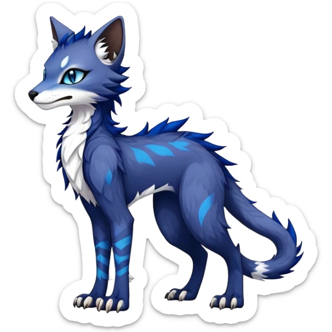 Kawaii dark edgy fantasy feline-vernid-sergal-fursona animal creature with a tufted tail full body with intricate markings  sticker